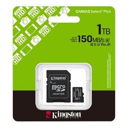 1 TB MicroSDXC Kingston Canvas Select Plus Gen3 memóriakártya (Class 10, UHS-I, U3, V30, A1, SD adapter)