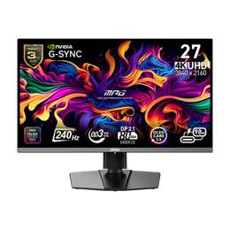 26,5" MSI MPG 272URX monitor (QD-OLED, 3840x2160 (UHD), 240Hz, DP+2xHDMI+USB-C, 2xUSB, fekete)
