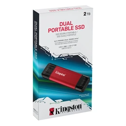 2 TB Kingston hordozható SSD (USB Type-A, USB Type-C, USB 3.2 Gen 2, 1 050MB/s olvasás, 950MB/s írás)