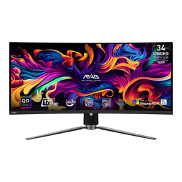 34" MSI MAG 341CQP monitor (QD-OLED, 3440x1440 UWQHD, 175Hz, ívelt 1800R, 0,03ms, DP+2xHDMI+USB-C, fekete)