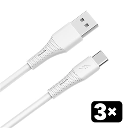 AVAX 3 db USB-A - USB-C kábelcsomag (18W, 1,5 m, puha szilikon, fehér)