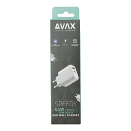 AVAX CH360 Speedy fali töltő (65W USB-C PD, 18W USB-A QC, GaN, USB-C+USB-A csatlakozó, fehér)