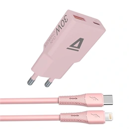AVAX CH6418 fali töltő csomag (30W GaN USB-C, Lightning kábel 1,5m 27W, szilikon, fehér)