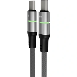 AVAX STEELY LED USB-C gyorstöltő- és adatkábel (USB-C - USB-C, 60W, fonott, LED csík, Battery Protection, 3 m, fekete)