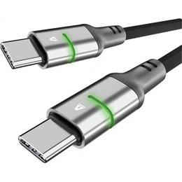 AVAX STEELY LED USB-C gyorstöltő- és adatkábel (USB-C - USB-C, 60W, fonott, LED csík, Battery Protection, 3 m, fekete)