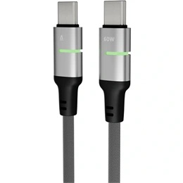 Avax Steely LED gyorstöltő kábel (USB-C x2, 60W, fonott, LED csík, 1 m, fehér)