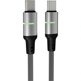 Avax Steely LED gyorstöltő kábel (USB-C x2, 60W, fonott, LED csík, 1 m, fehér)