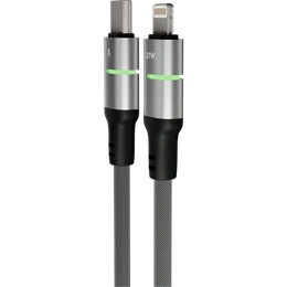 Avax Steely LED töltő- és adatkábel (fekete, USB-C - Lightning, 2 m, 27W, fonott, LED, akkuvédelem)