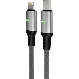 Avax Steely LED töltő- és adatkábel (fekete, USB-C - Lightning, 2 m, 27W, fonott, LED, akkuvédelem)