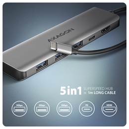 Axagon HMC-5H USB-C 5Gbps 5in1 hub Ezüst