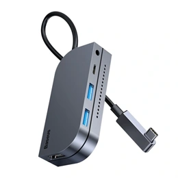 Baseus Bend Angle No.7 USB Type-C hub (1×HDMI 4K@30Hz, 2×USB-A 3.0, USB-C PD 100 W, microSD, 3,5 mm jack, szürke)