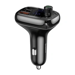 Baseus Bluetooth FM transmitter autós töltő (2 USB, Type-C aljzat, 36W, PD gyorstöltés 4.0, microSD kártyaolvasó, fekete