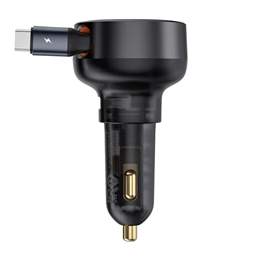Baseus Enjoyment Pro autós töltő (60W, 1× USB Type-A, kihúzható USB Type-C kábel 70 cm, PD 3.0, fekete)