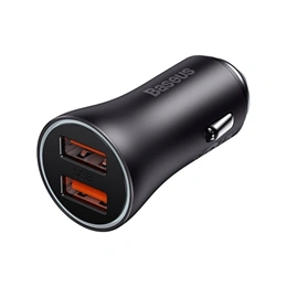Baseus Golden Contactor Max autós gyorstöltő (60W, 2×USB Type-A, LED háttérvilágítás, szürke)