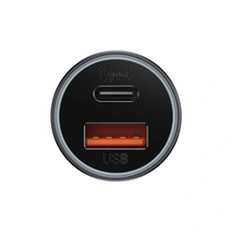 Baseus Golden Contactor Max autós gyorstöltő type-c+usb aljzat (60w, 1×USB Type-A + 1×USB Type-C, pd gyorstöltés, szürke
