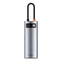 Baseus Metal Gleam Type-C hub 7in1 (1×HDMI 4K@60Hz, 3xUSB-A 3.0 (5 Gbps), 1xUSB-C PD 100W, SD, microSD, 17 cm szürke)