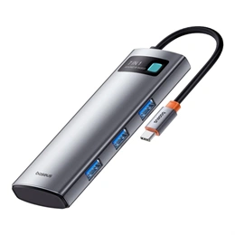 Baseus Metal Gleam Type-C hub 7in1 (1×HDMI 4K@60Hz, 3xUSB-A 3.0 (5 Gbps), 1xUSB-C PD 100W, SD, microSD, 17 cm szürke)