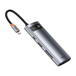 Baseus Metal Gleam Type-C hub 7in1 (1×HDMI 4K@60Hz, 3xUSB-A 3.0 (5 Gbps), 1xUSB-C PD 100W, SD, microSD, 17 cm szürke)