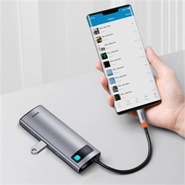 Baseus Metal Gleam Type-C hub 7in1 (1×HDMI 4K@60Hz, 3xUSB-A 3.0 (5 Gbps), 1xUSB-C PD 100W, SD, microSD, 17 cm szürke)