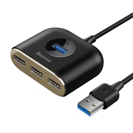 Baseus Square Round 4in1 USB Type-A HUB (1×USB 3.0, 3×USB 2.0, Micro USB 5 V tápcsatlakozó, 1 m, fekete)