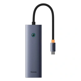 Baseus UltraJoy type-c hub 6in1 (3xUSB-A 3.0 5Gbps, HDMI 4K@30Hz, USB-C PD 100W, RJ45 1Gbps, 22cm, szürke)