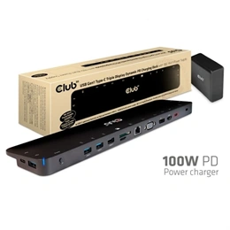 Club3D USB Type-C dokkoló (3× USB-C 3.2 Gen1, 4× USB-A, HDMI, DisplayPort, VGA, microSD/SD, Gigabit LAN, 3,5 mm jack, PD
