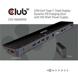 Club3D USB Type-C dokkoló (3× USB-C 3.2 Gen1, 4× USB-A, HDMI, DisplayPort, VGA, microSD/SD, Gigabit LAN, 3,5 mm jack, PD