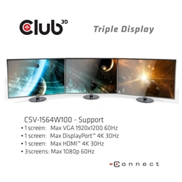 Club3D USB Type-C dokkoló (3× USB-C 3.2 Gen1, 4× USB-A, HDMI, DisplayPort, VGA, microSD/SD, Gigabit LAN, 3,5 mm jack, PD