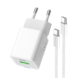 ColorWay AC töltő GaN Mini 30W (Type-C PD + USB A, PD 3.0, PPS, QC4.0, Type-C kábel, CW-CHS053PDC-WT, fehér)