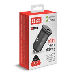 ColorWay autós töltő CW-CHA028PD-GR (1x USB-C PD 20W, 3A, bemenet 12-24V, szürke)