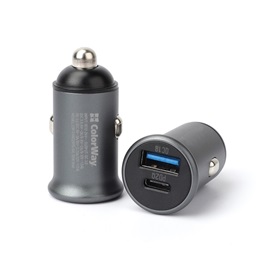 ColorWay autós töltő CW-CHA029PD-GR (2x USB, Type-C PD20W + USB QC3.0, 38W, szürke)