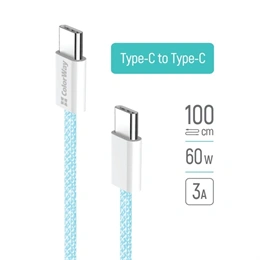 Colorway USB-C adat- és töltőkábel (C dugó / C dugó, PD 60W, 1 m, fonott nejlon, kék)