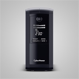 CyberPower VP1000ELCD szünetmentes tápegység (1000 VA/550 W, line-interaktív, 3x Schuko, USB+soros, 4 ms, torony)