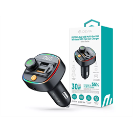 Devia C4S FM-transmitter/autós gyorstöltő 30W (Bluetooth 5.3, PD 30W, QC 18W, 2xUSB, AUX, MP3, fekete)