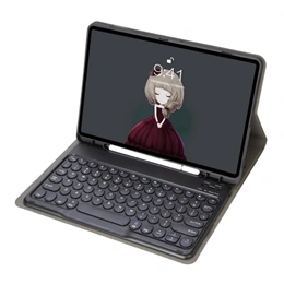 Gigapack tok álló (bőrhatású, asztali tartó, flip, bluetooth billentyűzet, QWERTY, ceruzatartó, fekete)