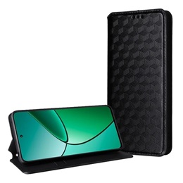 Gigapack tok álló (flip, bőr hatású, oldalra nyíló, asztali tartó, 3D rombusz, prémium, fekete)