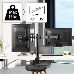 Hama 118494 dupla monitorkar (full motion, 2x 13-35", VESA 75x75, 100x100, max 15 kg/kar, fekete)