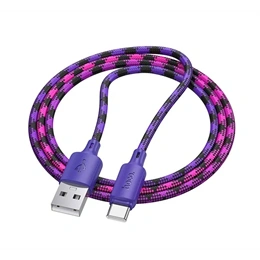 Hoco X116 adatkábel (USB - Type-C, 15W, gyorstöltő, cipőfűző, 100cm, lila)
