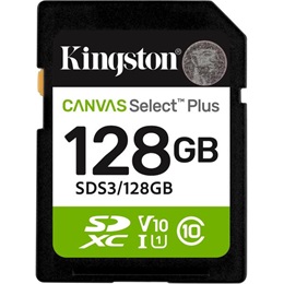 Kingston memóriakártya 128GB (MicroSDXC, Canvas Select Plus gen3, Class 10, UHS-I, U1, V10)
