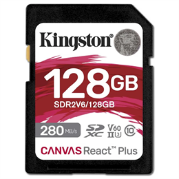 Kingston memóriakártya 128GB (SDXC, Canvas React Plus, Class 10, UHS-II, U3, V60)