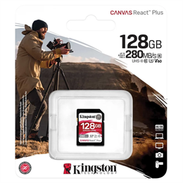 Kingston memóriakártya 128GB (SDXC, Canvas React Plus, Class 10, UHS-II, U3, V60)