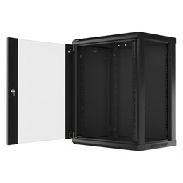 Lanberg 19" 15U fali rackszekrény (600x450 mm, edzett üvegajtó, lapraszerelt, fekete)