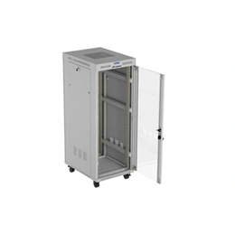Lanberg 19" 32U szabadon álló rackszekrény (600x800 mm, üvegajtó, lapraszerelt, LCD kijelző, szürke)