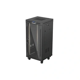 Lanberg 19" szabadon álló rackszekrény 24U (600x600, üvegajtó, lapraszerelt, LCD kijelző, fekete)