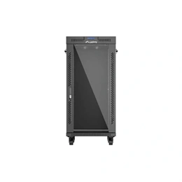 Lanberg 19" szabadon álló rackszekrény 24U (600x600, üvegajtó, lapraszerelt, LCD kijelző, fekete)