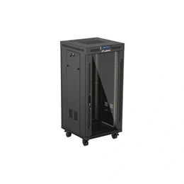 Lanberg 19" szabadon álló rackszekrény 24U (600x600, üvegajtó, lapraszerelt, LCD kijelző, fekete)