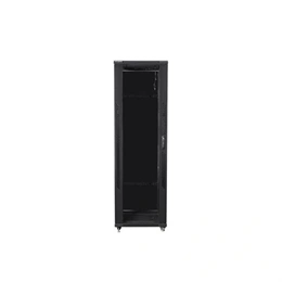 Lanberg 19" szabadon álló rackszekrény (42U, 800x800, lapraszerelt, 720mm mély, edzett üveg elöl, fém hátul, fekete)