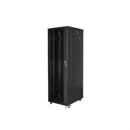 Lanberg 19" szabadon álló rackszekrény (42U, 800x800, lapraszerelt, 720mm mély, edzett üveg elöl, fém hátul, fekete)
