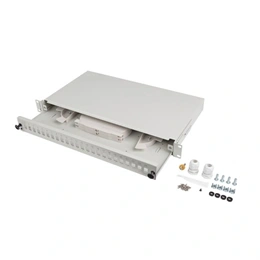 Lanberg Optikai Patch Panel (19", 1U, 24 port, 24xSC simplex/24xLC duplex, kihúzható, szürke)