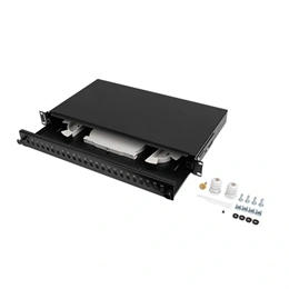 Lanberg Optikai patch panel (19", 1U, 24xST/24xFC, kihúzható, fekete)